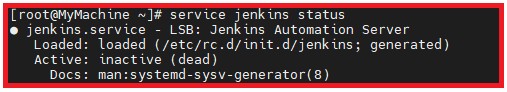 Picture showing the command to check if check if the jenkins service is enabled or not